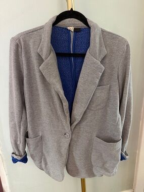 Heather Grey Women's Jersey Knit Blazer with Cobalt Blue Lining